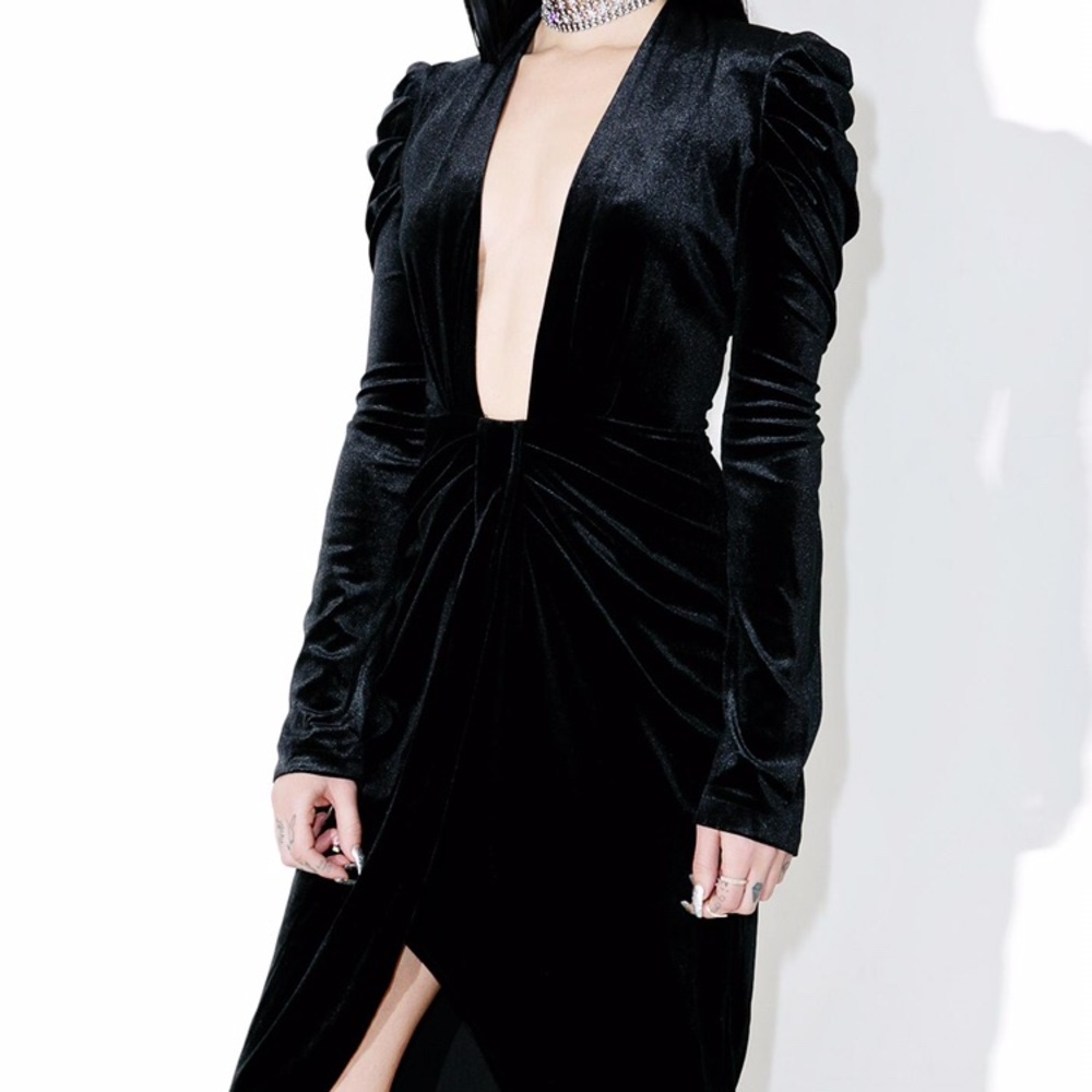 Dollskill Gaga lioness velvet plunge neck dress